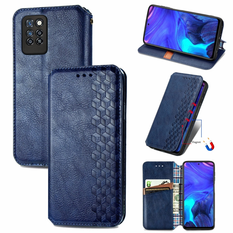 Custodia in pelle PU magnetica a vibrazione orizzontale pressata a griglia cubica con supporto, slot per carte e portafoglio, For Infinix Hot 10T, For Infinix Note 10 Pro, For Infinix Smart 5