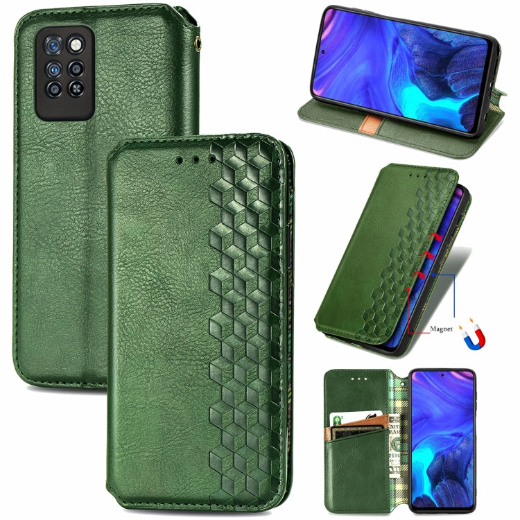 Custodia in pelle PU magnetica a vibrazione orizzontale pressata a griglia cubica con supporto, slot per carte e portafoglio, For Infinix Hot 10T, For Infinix Note 10 Pro, For Infinix Smart 5