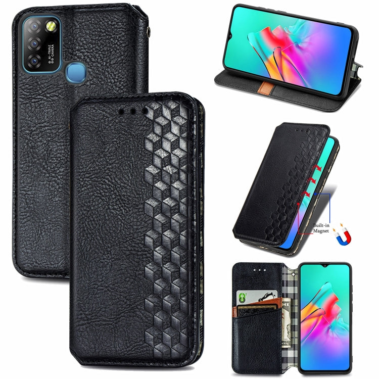 Custodia in pelle PU magnetica a vibrazione orizzontale pressata a griglia cubica con supporto, slot per carte e portafoglio, For Infinix Hot 10T, For Infinix Note 10 Pro, For Infinix Smart 5