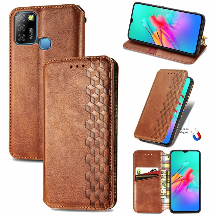Custodia in pelle PU magnetica a vibrazione orizzontale pressata a griglia cubica con supporto, slot per carte e portafoglio, For Infinix Hot 10T, For Infinix Note 10 Pro, For Infinix Smart 5