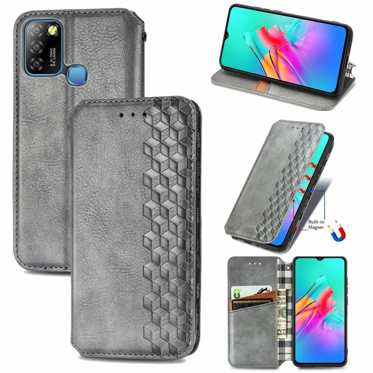 Custodia in pelle PU magnetica a vibrazione orizzontale pressata a griglia cubica con supporto, slot per carte e portafoglio, For Infinix Hot 10T, For Infinix Note 10 Pro, For Infinix Smart 5