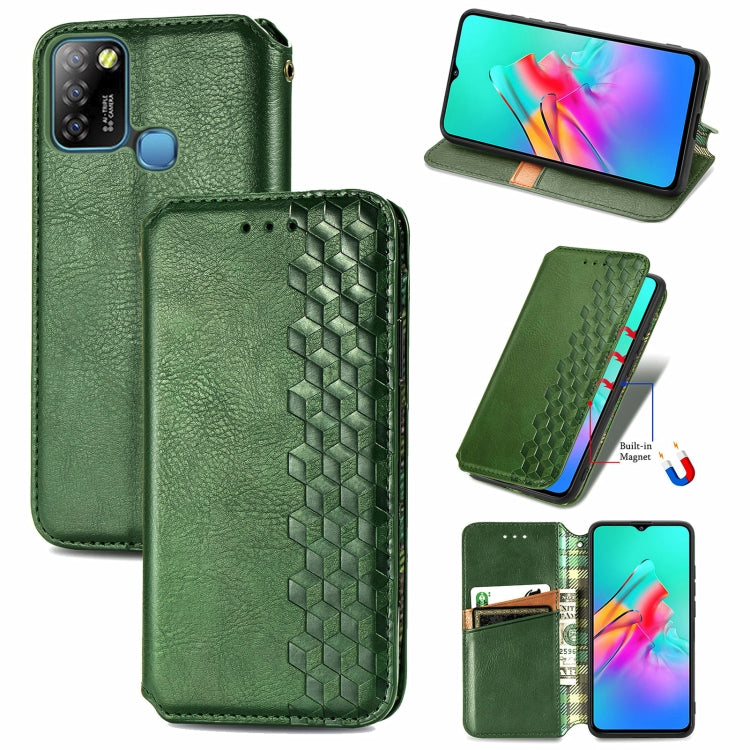 Custodia in pelle PU magnetica a vibrazione orizzontale pressata a griglia cubica con supporto, slot per carte e portafoglio, For Infinix Hot 10T, For Infinix Note 10 Pro, For Infinix Smart 5