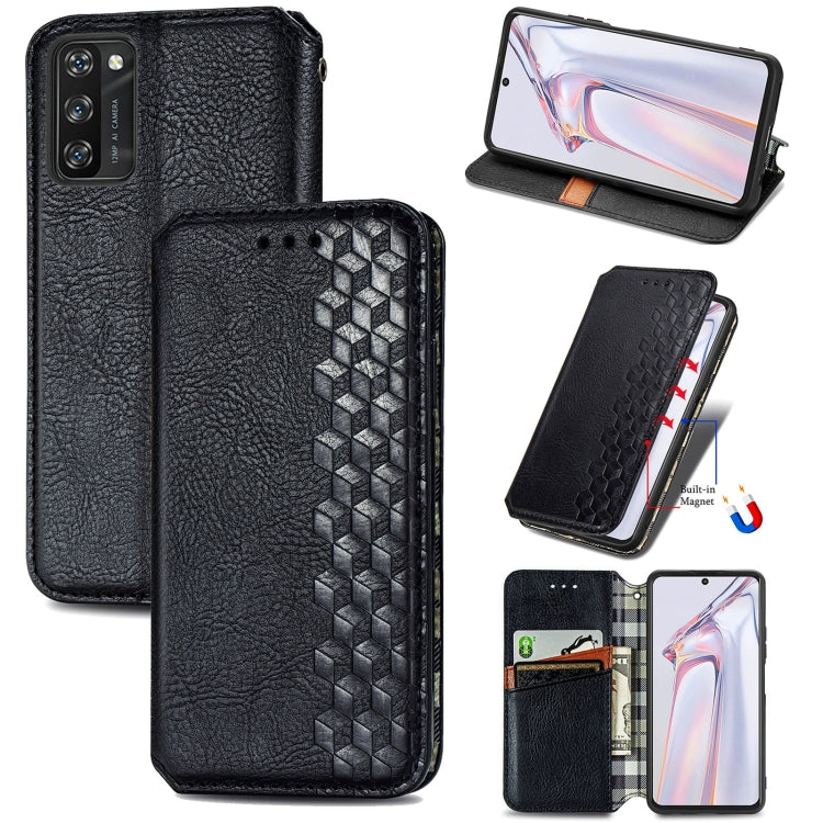 Custodia in pelle PU magnetica a vibrazione orizzontale pressata a griglia cubica con supporto, slot per carte e portafoglio, For Blackview A100, For OUKITEL C21 Pro, For OPPO Realme GT Master, For vivo S7
