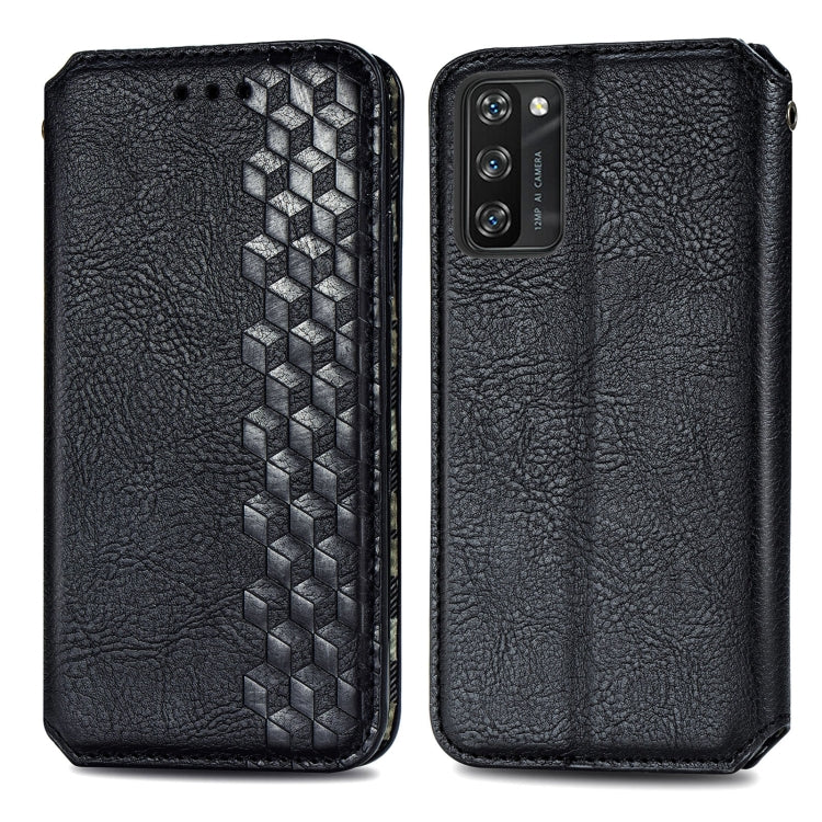 Custodia in pelle PU magnetica a vibrazione orizzontale pressata a griglia cubica con supporto, slot per carte e portafoglio, For Blackview A100, For OUKITEL C21 Pro, For OPPO Realme GT Master, For vivo S7