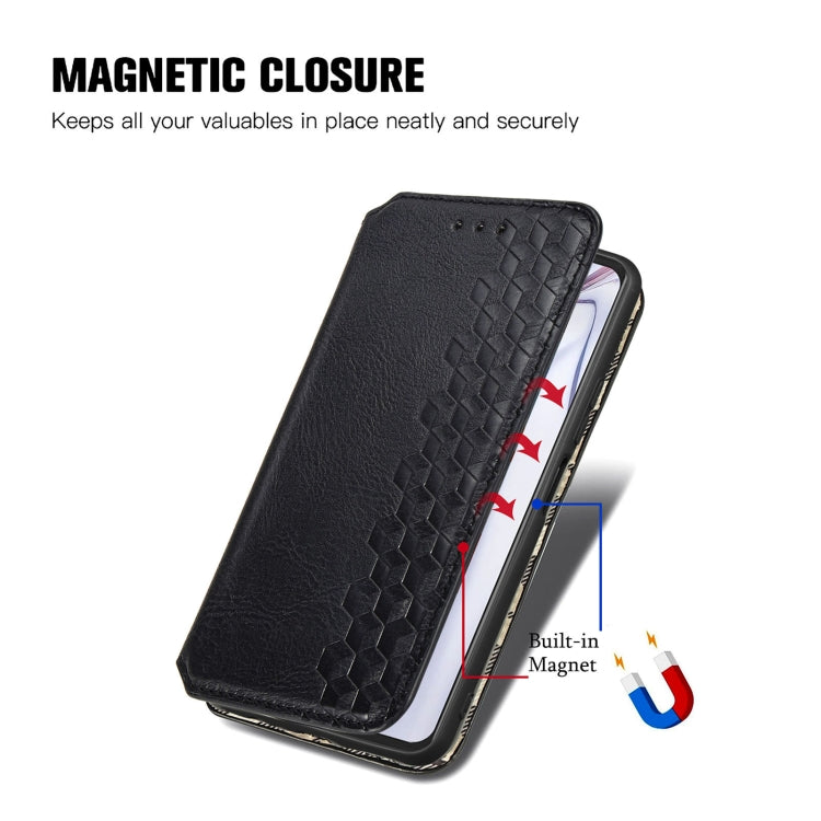 Custodia in pelle PU magnetica a vibrazione orizzontale pressata a griglia cubica con supporto, slot per carte e portafoglio, For Blackview A100, For OUKITEL C21 Pro, For OPPO Realme GT Master, For vivo S7