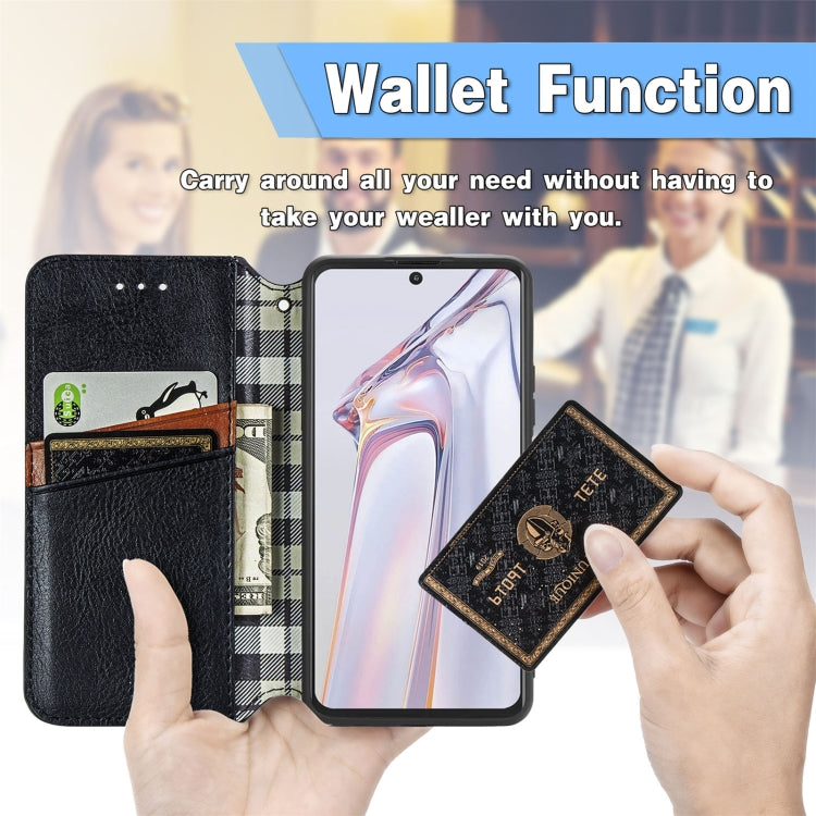 Custodia in pelle PU magnetica a vibrazione orizzontale pressata a griglia cubica con supporto, slot per carte e portafoglio, For Blackview A100, For OUKITEL C21 Pro, For OPPO Realme GT Master, For vivo S7