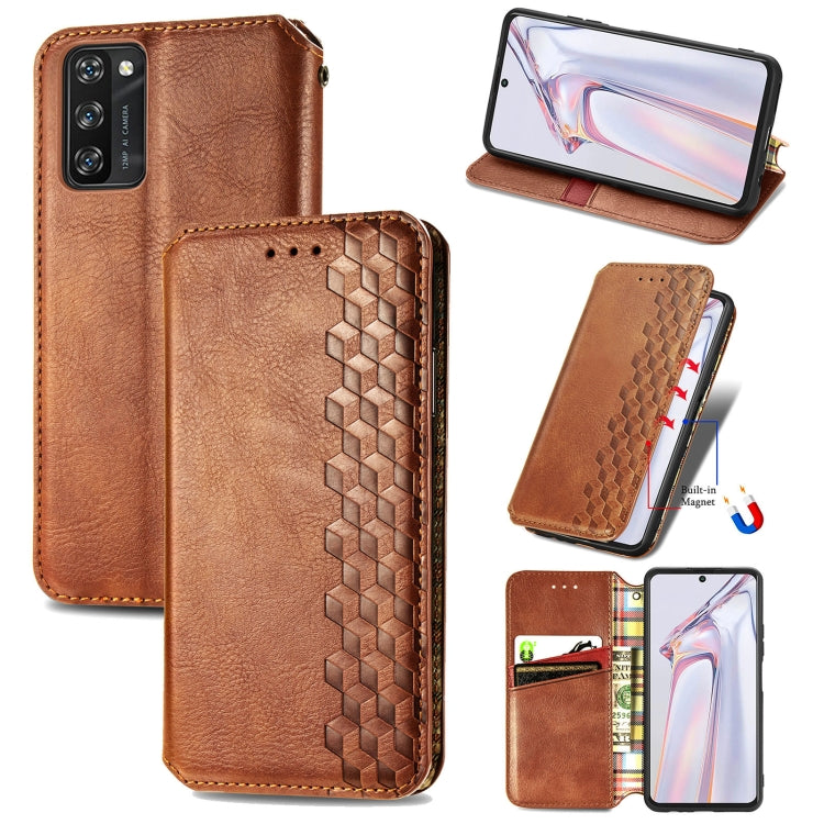 Custodia in pelle PU magnetica a vibrazione orizzontale pressata a griglia cubica con supporto, slot per carte e portafoglio, For Blackview A100, For OUKITEL C21 Pro, For OPPO Realme GT Master, For vivo S7