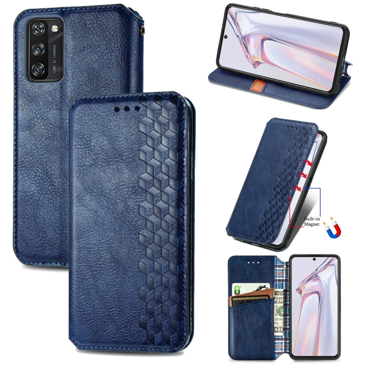 Custodia in pelle PU magnetica a vibrazione orizzontale pressata a griglia cubica con supporto, slot per carte e portafoglio, For Blackview A100, For OUKITEL C21 Pro, For OPPO Realme GT Master, For vivo S7