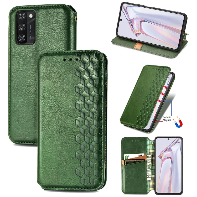 Custodia in pelle PU magnetica a vibrazione orizzontale pressata a griglia cubica con supporto, slot per carte e portafoglio, For Blackview A100, For OUKITEL C21 Pro, For OPPO Realme GT Master, For vivo S7