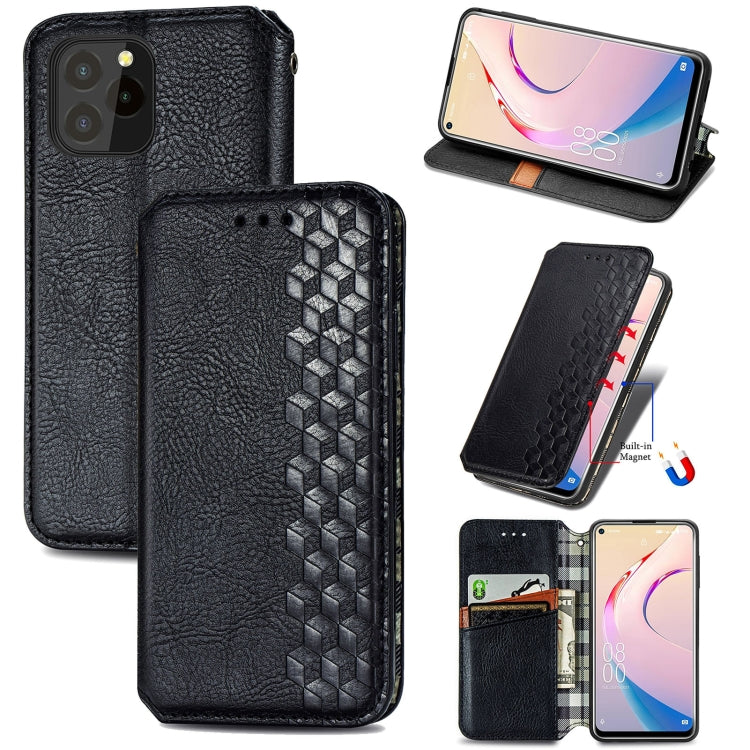 Custodia in pelle PU magnetica a vibrazione orizzontale pressata a griglia cubica con supporto, slot per carte e portafoglio, For Blackview A100, For OUKITEL C21 Pro, For OPPO Realme GT Master, For vivo S7