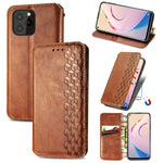 Custodia in pelle PU magnetica a vibrazione orizzontale pressata a griglia cubica con supporto, slot per carte e portafoglio, For Blackview A100, For OUKITEL C21 Pro, For OPPO Realme GT Master, For vivo S7