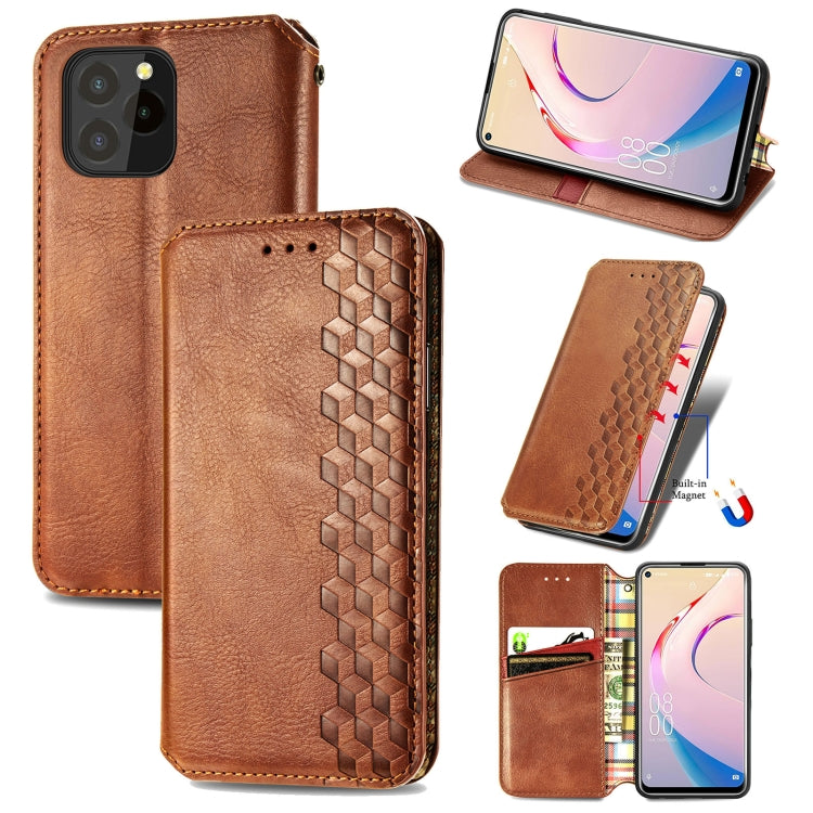Custodia in pelle PU magnetica a vibrazione orizzontale pressata a griglia cubica con supporto, slot per carte e portafoglio, For Blackview A100, For OUKITEL C21 Pro, For OPPO Realme GT Master, For vivo S7
