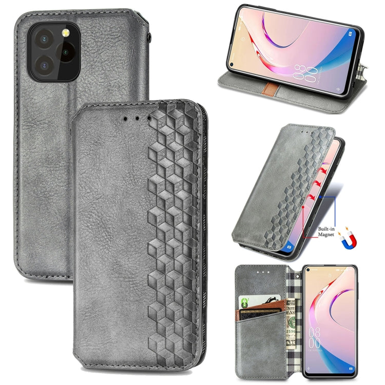 Custodia in pelle PU magnetica a vibrazione orizzontale pressata a griglia cubica con supporto, slot per carte e portafoglio, For Blackview A100, For OUKITEL C21 Pro, For OPPO Realme GT Master, For vivo S7