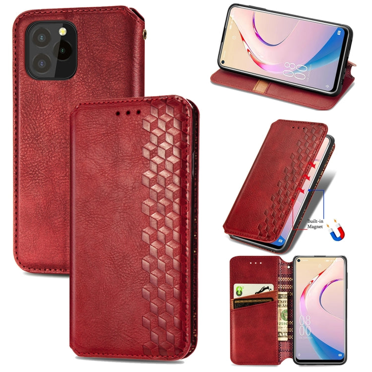 Custodia in pelle PU magnetica a vibrazione orizzontale pressata a griglia cubica con supporto, slot per carte e portafoglio, For Blackview A100, For OUKITEL C21 Pro, For OPPO Realme GT Master, For vivo S7