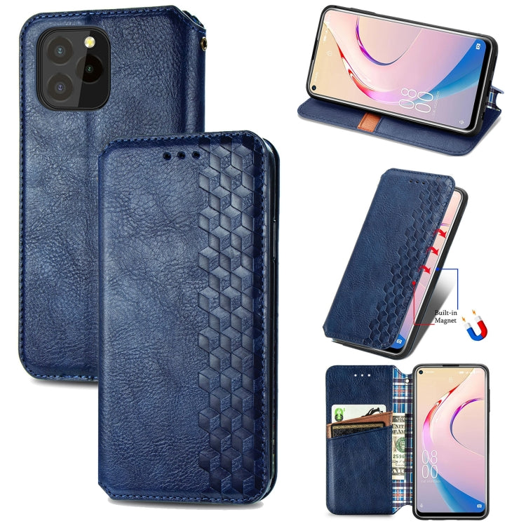 Custodia in pelle PU magnetica a vibrazione orizzontale pressata a griglia cubica con supporto, slot per carte e portafoglio, For Blackview A100, For OUKITEL C21 Pro, For OPPO Realme GT Master, For vivo S7