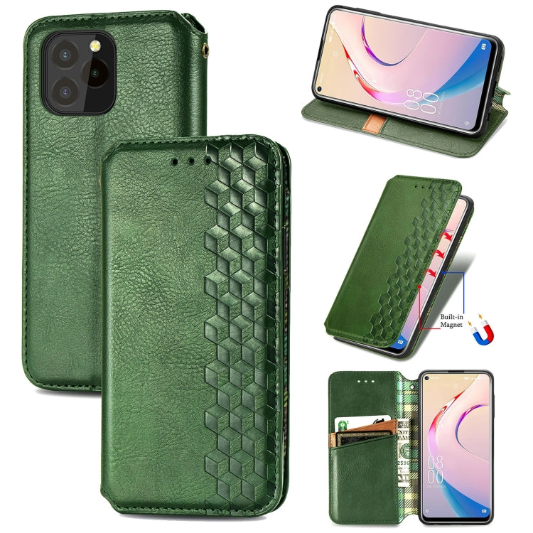 Custodia in pelle PU magnetica a vibrazione orizzontale pressata a griglia cubica con supporto, slot per carte e portafoglio, For Blackview A100, For OUKITEL C21 Pro, For OPPO Realme GT Master, For vivo S7