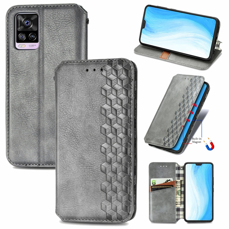 Custodia in pelle PU magnetica a vibrazione orizzontale pressata a griglia cubica con supporto, slot per carte e portafoglio, For Blackview A100, For OUKITEL C21 Pro, For OPPO Realme GT Master, For vivo S7