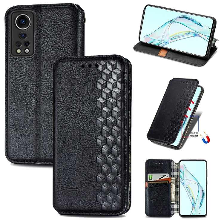 Custodia in pelle PU magnetica a vibrazione orizzontale pressata a griglia cubica con supporto, slot per carte e portafoglio, For vivo V21, For ZTE Axon 30 5G, For ZTE nubia Z30 Pro, For Alcatel 1S 2021