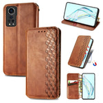 Custodia in pelle PU magnetica a vibrazione orizzontale pressata a griglia cubica con supporto, slot per carte e portafoglio, For vivo V21, For ZTE Axon 30 5G, For ZTE nubia Z30 Pro, For Alcatel 1S 2021
