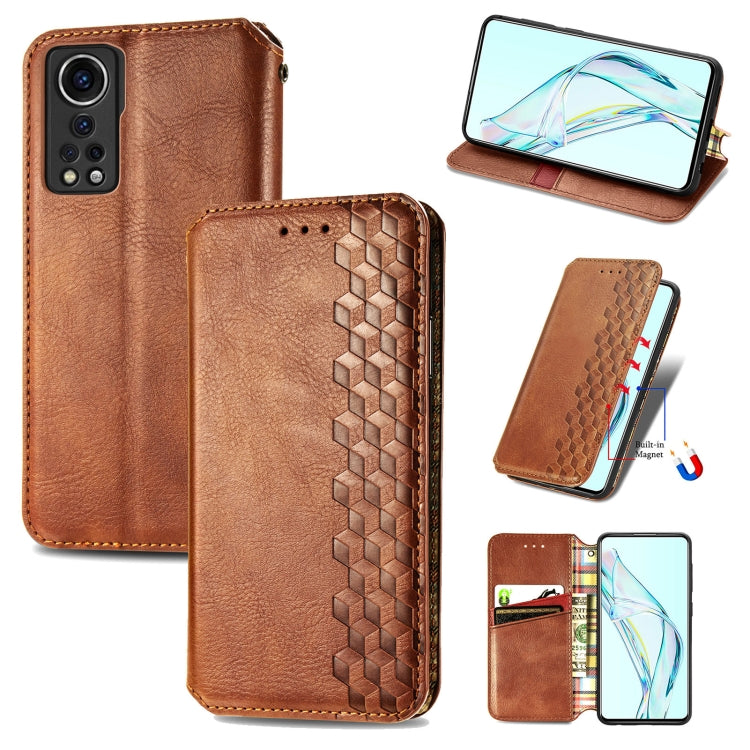 Custodia in pelle PU magnetica a vibrazione orizzontale pressata a griglia cubica con supporto, slot per carte e portafoglio, For vivo V21, For ZTE Axon 30 5G, For ZTE nubia Z30 Pro, For Alcatel 1S 2021
