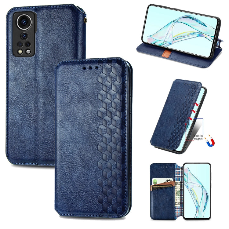 Custodia in pelle PU magnetica a vibrazione orizzontale pressata a griglia cubica con supporto, slot per carte e portafoglio, For vivo V21, For ZTE Axon 30 5G, For ZTE nubia Z30 Pro, For Alcatel 1S 2021