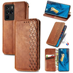 Custodia in pelle PU magnetica a vibrazione orizzontale pressata a griglia cubica con supporto, slot per carte e portafoglio, For vivo V21, For ZTE Axon 30 5G, For ZTE nubia Z30 Pro, For Alcatel 1S 2021