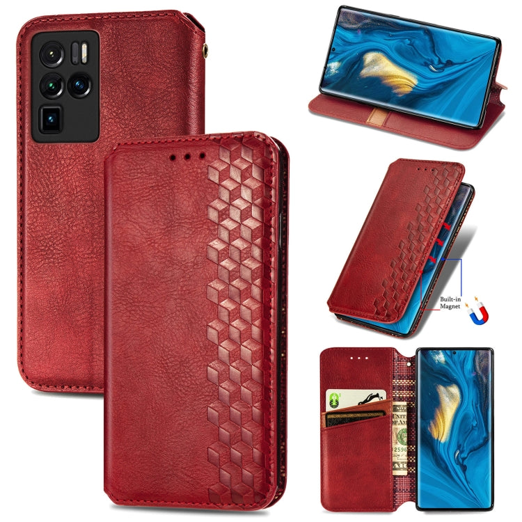 Custodia in pelle PU magnetica a vibrazione orizzontale pressata a griglia cubica con supporto, slot per carte e portafoglio, For vivo V21, For ZTE Axon 30 5G, For ZTE nubia Z30 Pro, For Alcatel 1S 2021