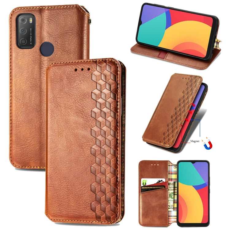 Custodia in pelle PU magnetica a vibrazione orizzontale pressata a griglia cubica con supporto, slot per carte e portafoglio, For vivo V21, For ZTE Axon 30 5G, For ZTE nubia Z30 Pro, For Alcatel 1S 2021