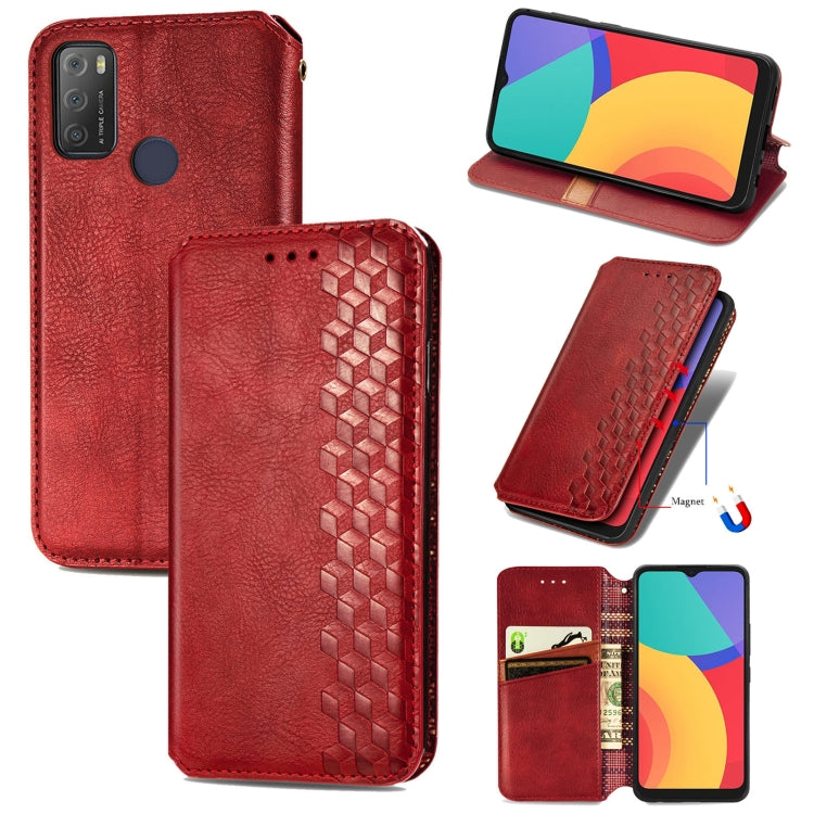 Custodia in pelle PU magnetica a vibrazione orizzontale pressata a griglia cubica con supporto, slot per carte e portafoglio, For vivo V21, For ZTE Axon 30 5G, For ZTE nubia Z30 Pro, For Alcatel 1S 2021