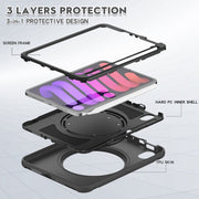 Custodia protettiva antiurto in TPU + PC con supporto per impugnatura pieghevole con rotazione a 360 gradi e slot per penna, For iPad mini 6 / mini 2024
