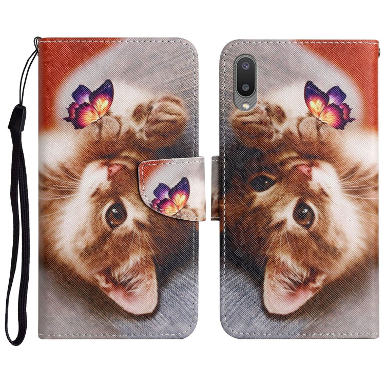 Custodia in pelle flip orizzontale con motivo dipinto con supporto, slot per schede e portafoglio, For Samsung Galaxy A02