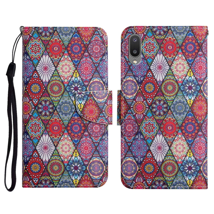 Custodia in pelle flip orizzontale con motivo dipinto con supporto, slot per schede e portafoglio, For Samsung Galaxy A02