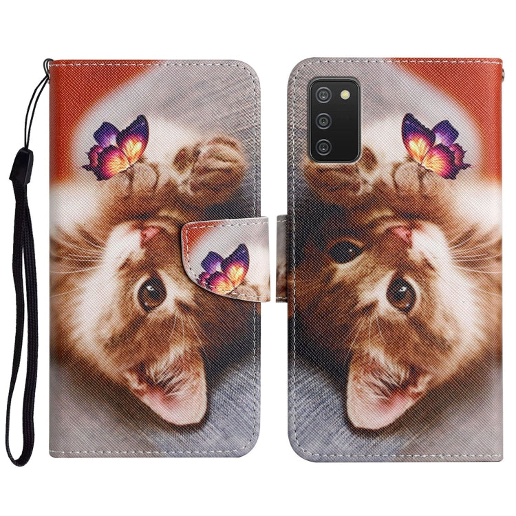 Custodia in pelle flip orizzontale con motivo dipinto con supporto, slot per schede e portafoglio, For Samsung Galaxy A02s US Edition