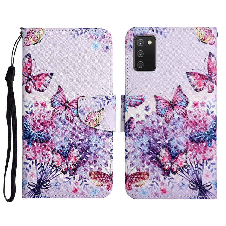 Custodia in pelle flip orizzontale con motivo dipinto con supporto, slot per schede e portafoglio, For Samsung Galaxy A02s EU Edition
