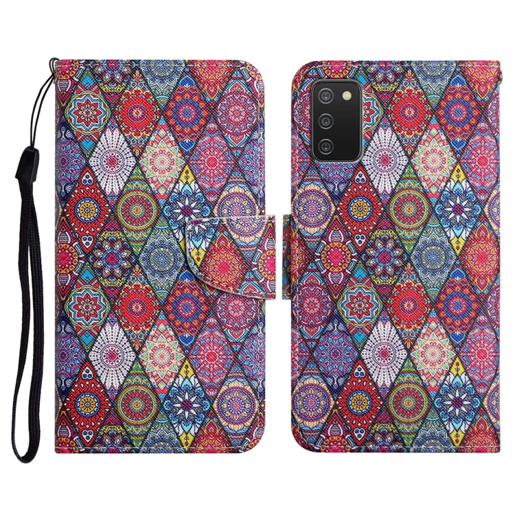 Custodia in pelle flip orizzontale con motivo dipinto con supporto, slot per schede e portafoglio, For Samsung Galaxy A02s EU Edition