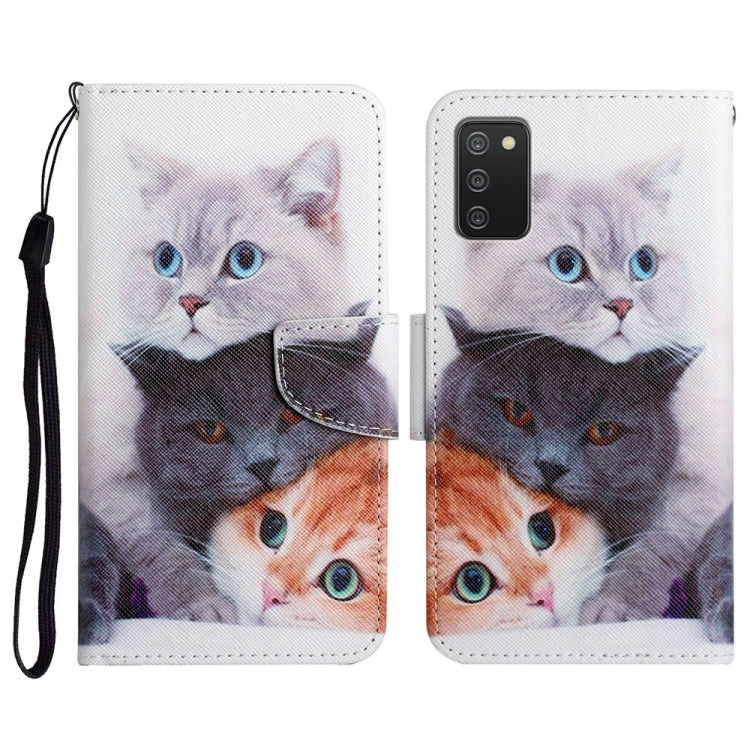 Custodia in pelle flip orizzontale con motivo dipinto con supporto, slot per schede e portafoglio, For Samsung Galaxy A02s EU Edition