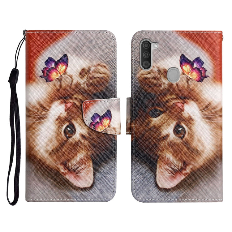 Custodia in pelle flip orizzontale con motivo dipinto con supporto, slot per schede e portafoglio, For Samsung Galaxy A11