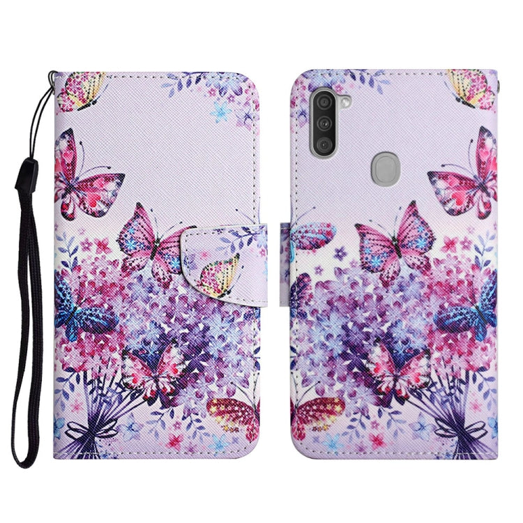 Custodia in pelle flip orizzontale con motivo dipinto con supporto, slot per schede e portafoglio, For Samsung Galaxy A11