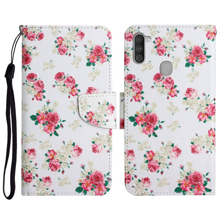 Custodia in pelle flip orizzontale con motivo dipinto con supporto, slot per schede e portafoglio, For Samsung Galaxy A11