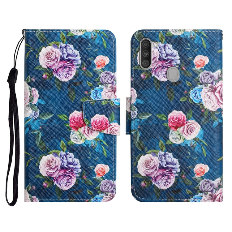 Custodia in pelle flip orizzontale con motivo dipinto con supporto, slot per schede e portafoglio, For Samsung Galaxy A11