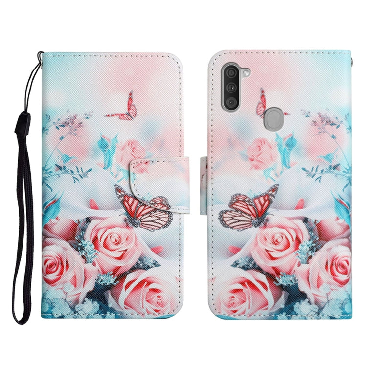 Custodia in pelle flip orizzontale con motivo dipinto con supporto, slot per schede e portafoglio, For Samsung Galaxy A11