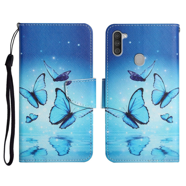 Custodia in pelle flip orizzontale con motivo dipinto con supporto, slot per schede e portafoglio, For Samsung Galaxy A11