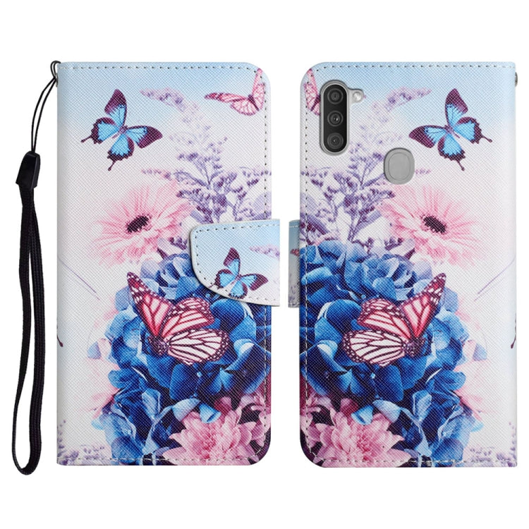 Custodia in pelle flip orizzontale con motivo dipinto con supporto, slot per schede e portafoglio, For Samsung Galaxy A11