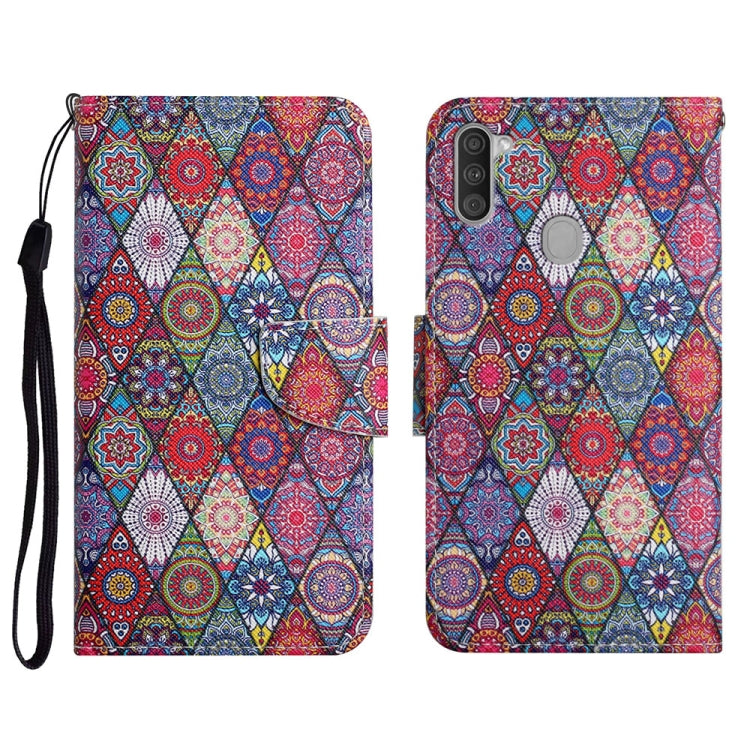 Custodia in pelle flip orizzontale con motivo dipinto con supporto, slot per schede e portafoglio, For Samsung Galaxy A11