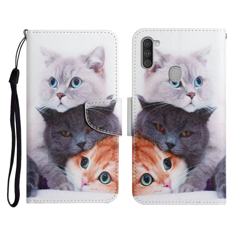 Custodia in pelle flip orizzontale con motivo dipinto con supporto, slot per schede e portafoglio, For Samsung Galaxy A11