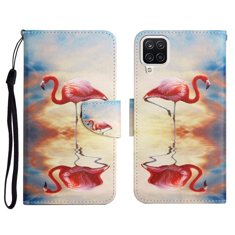 Custodia in pelle flip orizzontale con motivo dipinto con supporto, slot per schede e portafoglio, For Samsung Galaxy A12