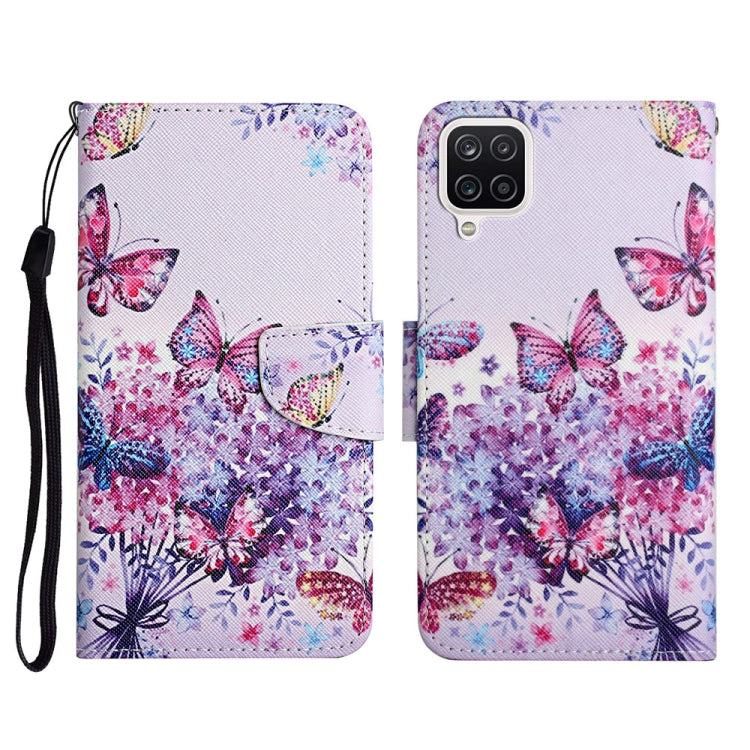 Custodia in pelle flip orizzontale con motivo dipinto con supporto, slot per schede e portafoglio, For Samsung Galaxy A12