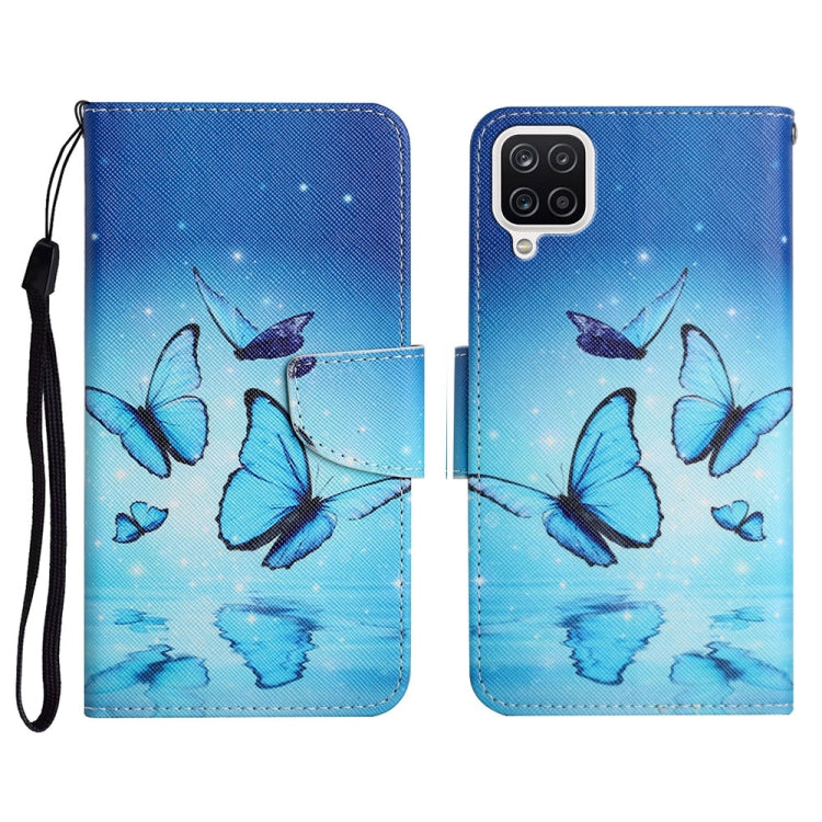 Custodia in pelle flip orizzontale con motivo dipinto con supporto, slot per schede e portafoglio, For Samsung Galaxy A12