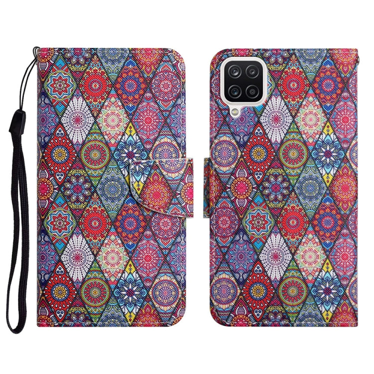Custodia in pelle flip orizzontale con motivo dipinto con supporto, slot per schede e portafoglio, For Samsung Galaxy A12