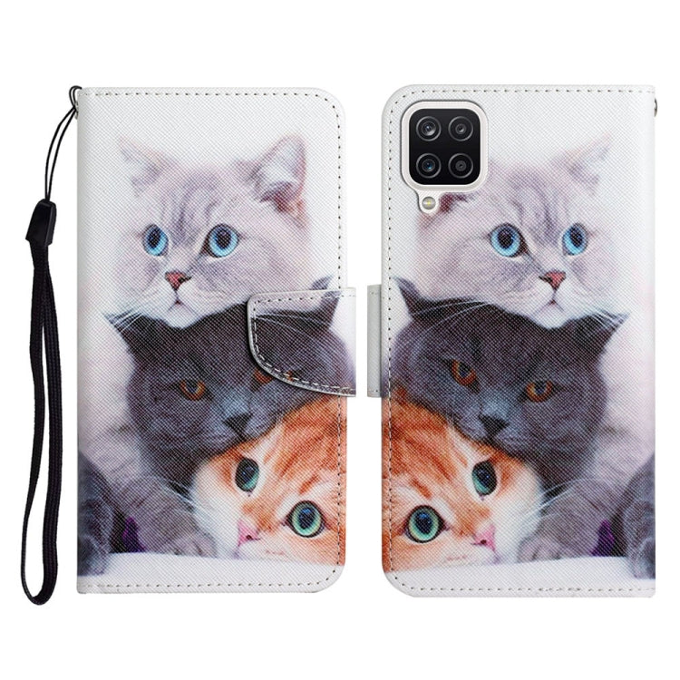 Custodia in pelle flip orizzontale con motivo dipinto con supporto, slot per schede e portafoglio, For Samsung Galaxy A12